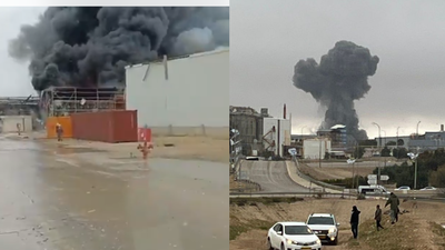 Industrial missile impact at an industrial facility south of Be’er Sheva in southern Israel. Watch: Missile shrapnel from Iran causes fire, damage to Israel’s Negev Industrial hub
