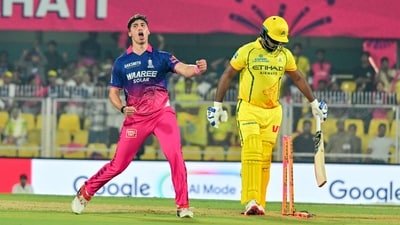 Nandre Burger celebrates the wicket of Sanju Samson in Guawahati. (ANI Pic Service) Nandre Burger celebrates the wicket of Sanju Samson in Guawahati. (ANI Pic Service)