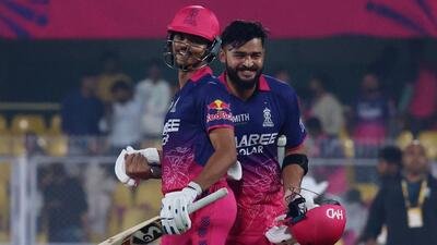 Cricket - Indian Premier League - IPL - Rajasthan Royals v Chennai Super Kings - Assam Cricket Association Stadium, Guwahati, India - March 30, 2026 Rajasthan Royals' Riyan Parag and Yashasvi Jaiswal celebrate after winning the match REUTERS/Sahiba Chawdhary (REUTERS)