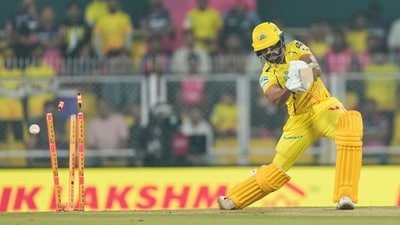 Ruturaj Gaikwad was bowled for just 6 against Rajasthan Royals. (AP)