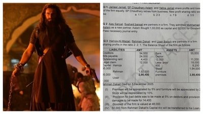 A screenshot of an alleged Account exam paper featuring the names of the Dhurandhar characters has appeared online.