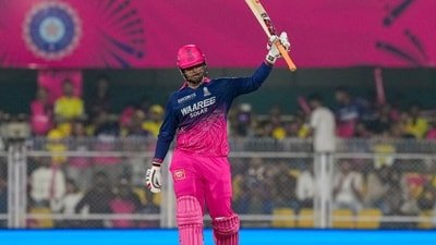 Vaibhav Sooryavanshi celebrates his half century during an Indian Premier League (IPL) 2026 T20 cricket match between Rajasthan Royals and Chennai Super Kings (PTI)