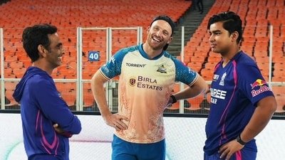 Jos Buttler interacts with Vaibhav Sooryavanshi. (Instagram (Rajasthan Royals))