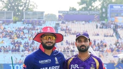 Riyan Parag and Ajinkya Rahane during toss.