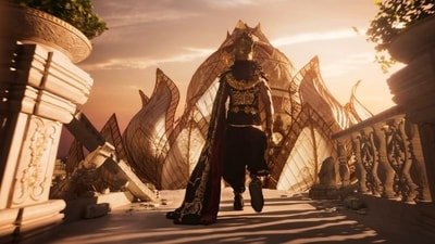 Yash as Ravana with his Pushpaka Vimanam in a still from Ramayana.