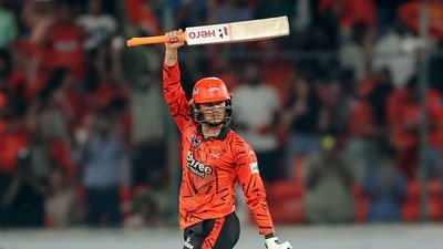 Abhishek Sharma celebrates his century vs DC. (ANI Pic Service)