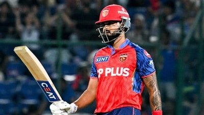 Shreyas Iyer celebrates his half-century vs DC. (Jitender Gupta )