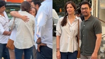 Ira Khan greeted Aamir Khan's girlfriend Gauri Spratt with a hug.