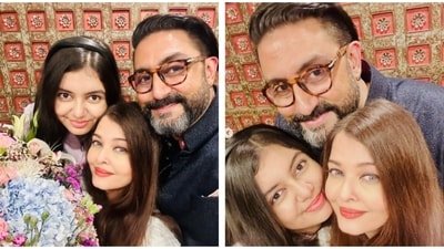 Aishwarya Rai with husband Abhishek Bachchan and daughter Aaradhya.