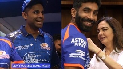 Nita Ambani was all smiles as Suryakumar Yadav pulled Jasprit Bumrah's leg with Dhurandhar dialogue. Nita Ambani was all smiles as Suryakumar Yadav pulled Jasprit Bumrah's leg with Dhurandhar dialogue.