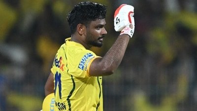Chennai Super Kings' Sanju Samson celebrates after scoring a century during the 2026 IPL match against Delhi Capitals (AFP) Chennai Super Kings' Sanju Samson celebrates after scoring a century during the 2026 IPL match against Delhi Capitals (AFP)