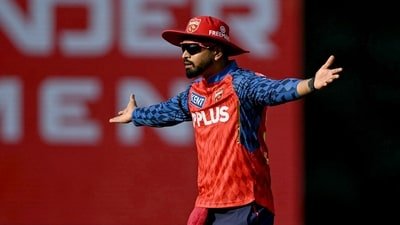Shreyas Iyer gestures during an IPL 2026 match. (AFP)