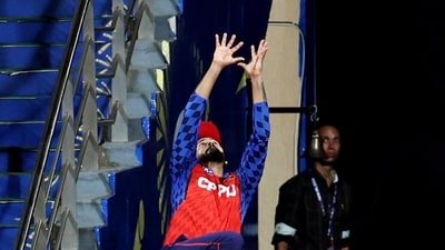 Shreyas Iyer watches the ball like a hawk as he pulls off a remarkable catch. (REUTERS)