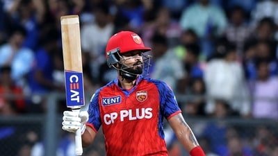 Punjab Kings' Shreyas Iyer celebrates after reaching his half century (REUTERS)