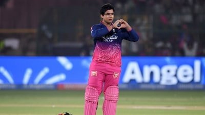 Vaibhav Sooryavanshi celebrates after reaching his century vs SRH. (REUTERS)
