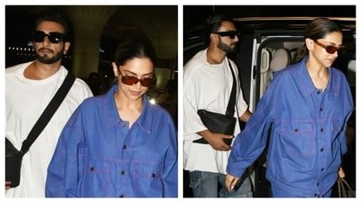 Deepika Padukone was seen wearing an oversized cobalt blue co-ord set.