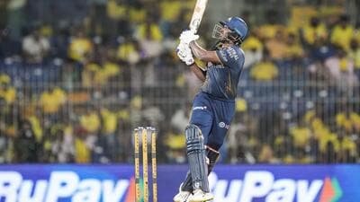 Gujarat Giants' Sai Sudharsan plays a shot during the IPL match against Chennai Super Kings. (PTI)