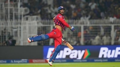 Lucknow Super Giants' Mukul Choudhary celebrates the win over Kolkata Knight Riders. (AP)