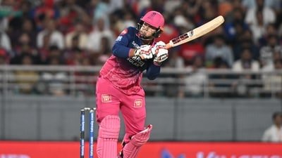 Rajasthan Royals' Vaibhav Sooryavanshi hits a six during the Indian Premier League cricket match between Rajasthan Royals and Punjab Kings (AP)