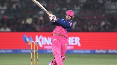 Rajasthan Royals' Vaibhav Sooryavanshi hits a six during the Indian Premier League cricket match between Rajasthan Royals and Sunrisers Hyderabad (AP)