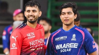 Vaibhav Sooryavanshi keeps it cheeky against Jitesh Sharma’s bat demand (RCB Image) Vaibhav Sooryavanshi keeps it cheeky against Jitesh Sharma’s bat demand (RCB Image)