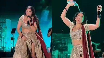 Jasmine Sandlas pours water on herself at Ahmedabad concert.