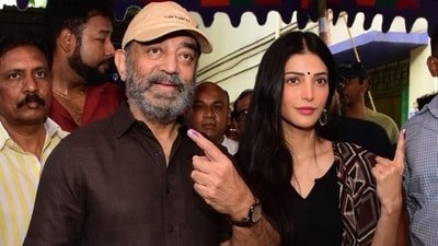 Kamal Haasan and Shruti Haasan cast their vote in Chennai on Thursday.