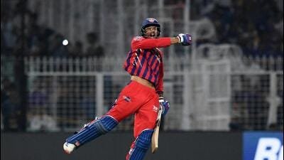 Lucknow Super Giants' Mukul Choudhary celebrates after winning the match against Kolkata Knight Riders. (REUTERS)