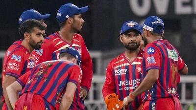 Lucknow Super Giants' captain Rishabh Pant, second right, during the match against Delhi Capitals. (PTI)