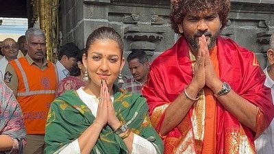 Nayanthara and Vignesh Shivan visited Tirumala temple on Thursday. Nayanthara and Vignesh Shivan visited Tirumala temple on Thursday.