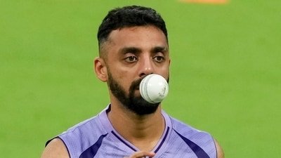 Kolkata Knight Riders' Varun Chakaravarthy returned to training on Wednesday. (PTI) Kolkata Knight Riders' Varun Chakaravarthy returned to training on Wednesday. (PTI)