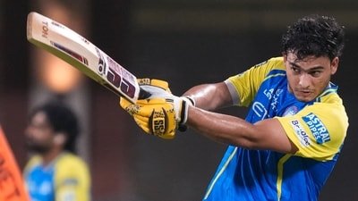 Prashant Veer during a practice session ahead of an IPL 2026 match. (PTI)
