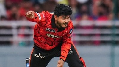 Shivang Kumar bowls during the IPL 2026 match between PBKS and SRH. (PTI)