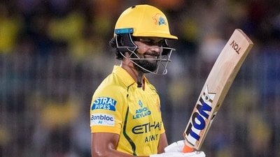 Ruturaj Gaikwad reacts after losing his wicket in the IPL. (PTI)