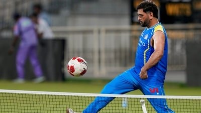 MS Dhoni during a practice session on the eve of the IPL 2026 match between Chennai Super Kings and Kolkata Knight Riders (PTI) MS Dhoni during a practice session on the eve of the IPL 2026 match between Chennai Super Kings and Kolkata Knight Riders (PTI)