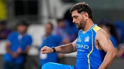 MS Dhoni during a practice session on the eve of an IPL 2026 match. (PTI)