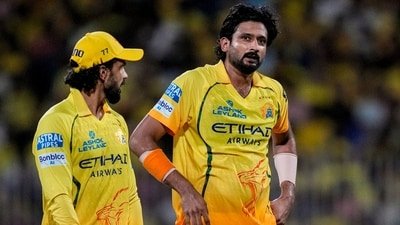 Chennai Super Kings' captain Ruturaj Gaikwad, left, with Khaleel Ahmed during IPL match against Kolkata Knight Riders, at MA Chidambaram Stadium (PTI)