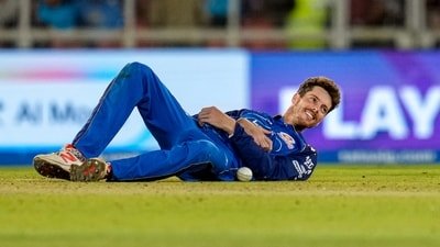 Mumbai Indians' Mitchell Santner during the Indian Premier League (IPL) 2026 T20 cricket match between Gujarat Titans and Mumbai Indians (PTI)