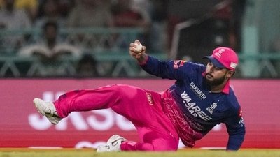 Riyan Parag completes a catch during Rajasthan Royals' match vs LSG. (PTI)