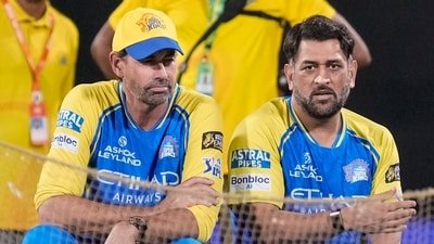 Chennai Super Kings' head coach Stephen Fleming, left, with MS Dhoni during a training session (PTI)