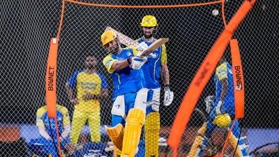 MS Dhoni during a practice session ahead of CSK's next match against Gujarat Titans (PTI)