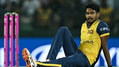 Matheesha Pathirana suffered a leg injury during the 2026 ICC Men's T20 Cricket World Cup match between Australia and Sri Lanka. (AFP)