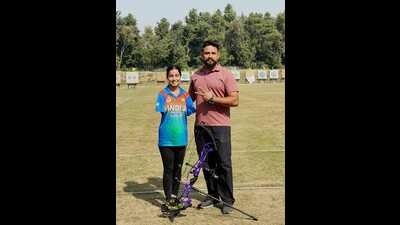 Photos of Sheetal Devi and her coach Gaurav Sharma after the trials in Sonipat in November, 2025. (HT)