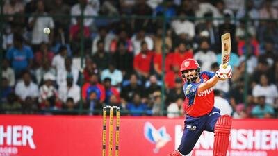 Punjab Kings’ Prabhsimran Singh plays a shot against Delhi Capitals in New Delhi on Saturday. (Ajay Aggarwal/ HT)