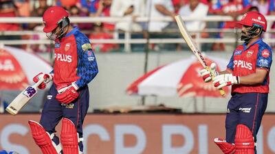 Punjab Kings openers Priyansh Arya (L) and Prabhsimran Singh during their 99-run partnership against Sunrisers Hyderabad in Mullanpur on Saturday. (PTI)