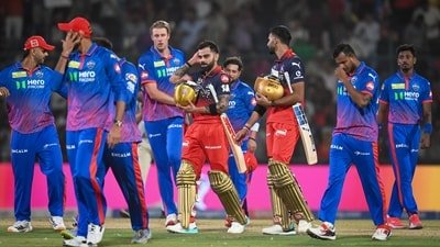 Virat Kohli from ECB along with Devdutt Padikkal after winning the match during the IPL match against Delhi Capitals (Hindustan Times)