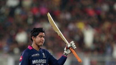 Rajasthan Royals' Vaibhav Sooryavanshi against Royal Challengers Bengaluru, in Guwahati. (PTI)