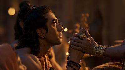 Ranbir Kapoor in a still from the Ramayana teaser.