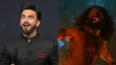Ranveer Singh imitates Rishab Shetty's Kantara Chapter 1 climax scene.