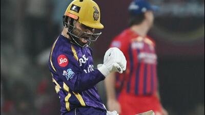 Rinku Singh of Kolkata Knight Riders celebrates after win over LSG in Lucknow on Sunday (Deepak Gupta/HT)
